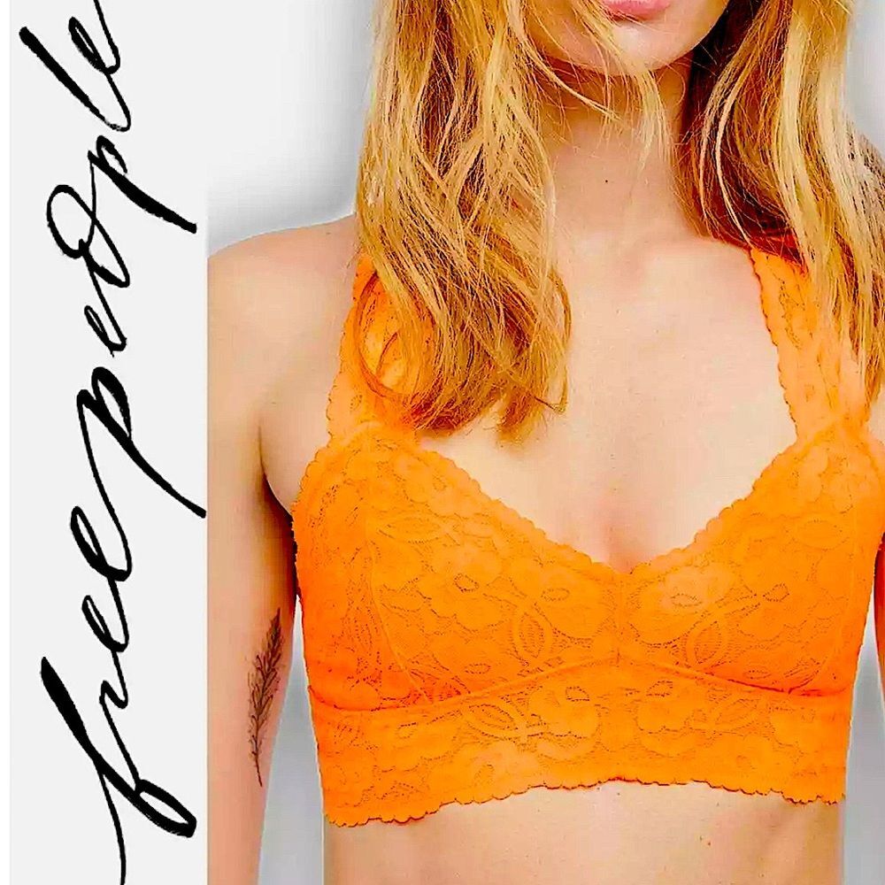 NWT Free People Galloon Lace Racerback Bralette Neon Orange Size XS